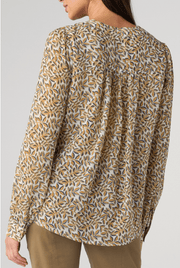 Long Sleeve Lace Up Front Woven Blouse, Gold Blue Multi Liverpool Top