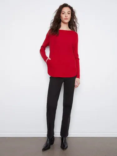 Long Sleeve Rounded Hem Boat Neck Sweater With Front Pockets And Sleeve Lacing Detail, Equestrian Charlie B Sweater