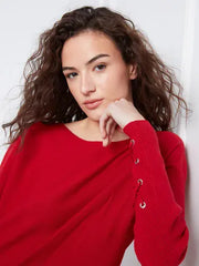 Long Sleeve Rounded Hem Boat Neck Sweater With Front Pockets And Sleeve Lacing Detail, Equestrian Charlie B Sweater