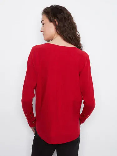 Long Sleeve Rounded Hem Boat Neck Sweater With Front Pockets And Sleeve Lacing Detail, Equestrian Charlie B Sweater