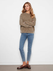 Long Sleeve Top With Flower Applique, Mousse, Moss Charlie B Top S