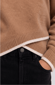 Long Slv Crewneck Sweater W Cream Tulip Hem, Htr Camel W Crm Liverpool Sweater