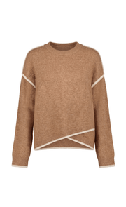 Long Slv Crewneck Sweater W Cream Tulip Hem, Htr Camel W Crm Liverpool Sweater