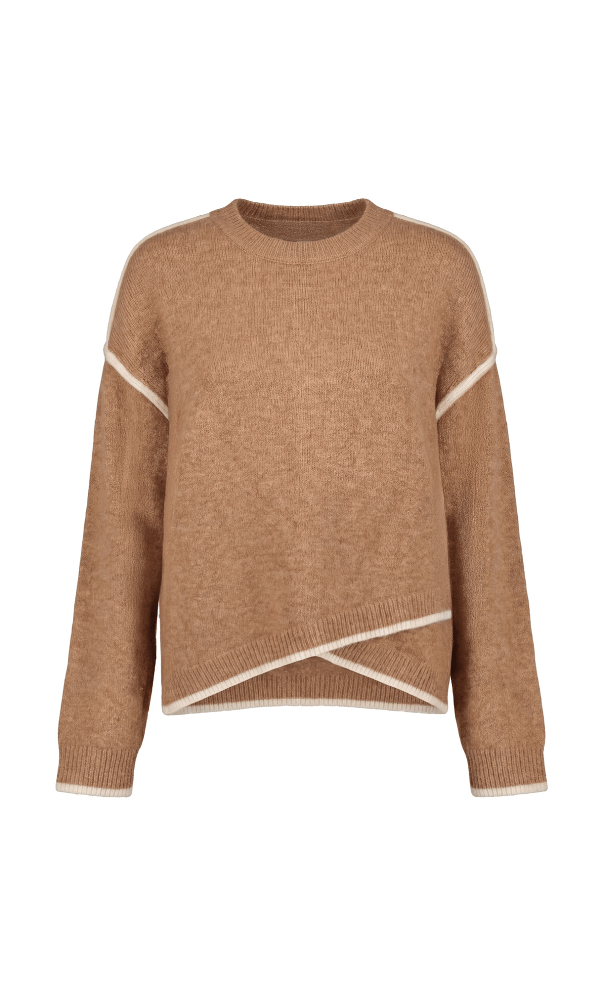 Long Slv Crewneck Sweater W Cream Tulip Hem, Htr Camel W Crm Liverpool Sweater