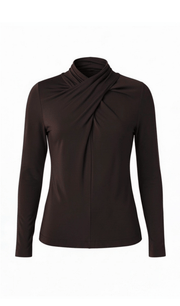 Long Slv Wrap Neck Knit Top, Java Liverpool Top
