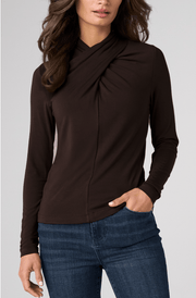 Long Slv Wrap Neck Knit Top, Java Liverpool Top