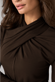 Long Slv Wrap Neck Knit Top, Java Liverpool Top