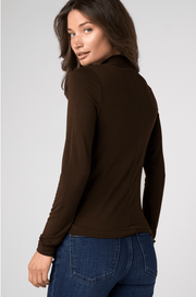 Long Slv Wrap Neck Knit Top, Java Liverpool Top