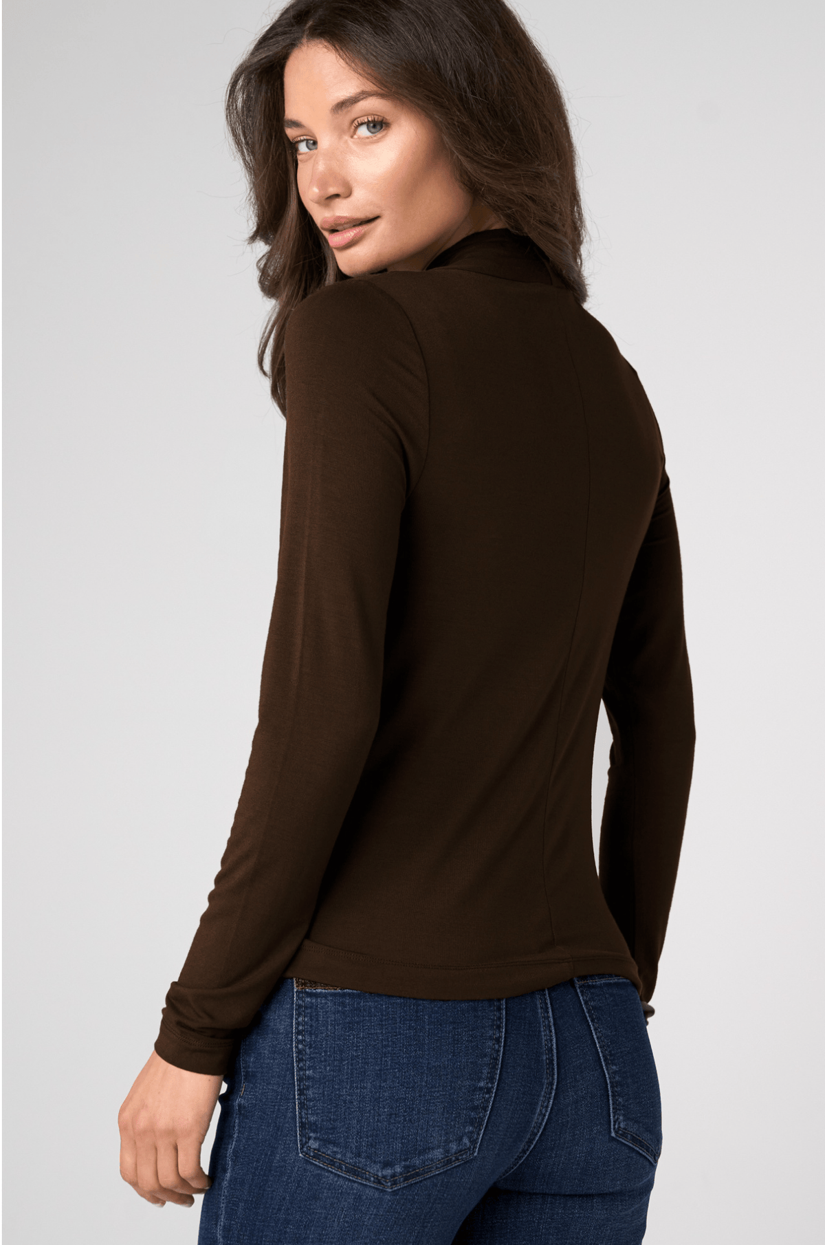 Long Slv Wrap Neck Knit Top, Java Liverpool Top