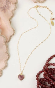 Love Strawberry Quartz Heart Bezel Simple Necklace 15.5-17.5" Anne Vaughan Designs Jewelry Necklace