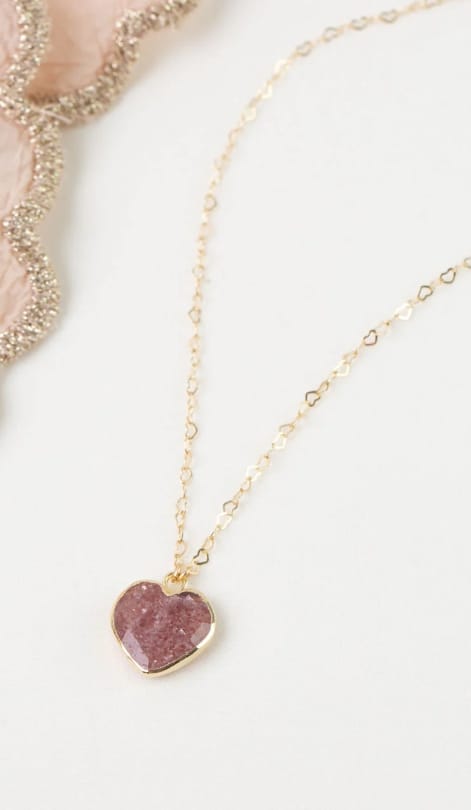 Love Strawberry Quartz Heart Bezel Simple Necklace 15.5-17.5" Anne Vaughan Designs Jewelry Necklace
