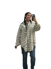 LS Mineral Washed Plaid Shirt Tunic, Natural Easel Casual top