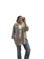 LS Mineral Washed Plaid Shirt Tunic, Sage Grey Easel Casual top