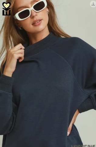 LUXEKNIT Mockneck Banded Pullover Sweater, Midnight Blue Umgee Top