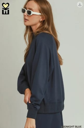 LUXEKNIT Mockneck Banded Pullover Sweater, Midnight Blue Umgee Top