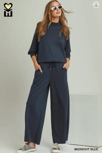 LUXEKNIT Mockneck Banded Pullover Sweater, Midnight Blue Umgee Top