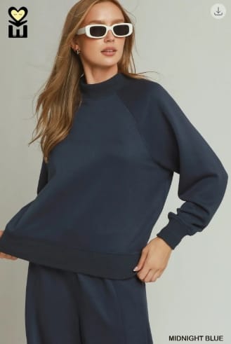 LUXEKNIT Mockneck Banded Pullover Sweater, Midnight Blue Umgee Top S