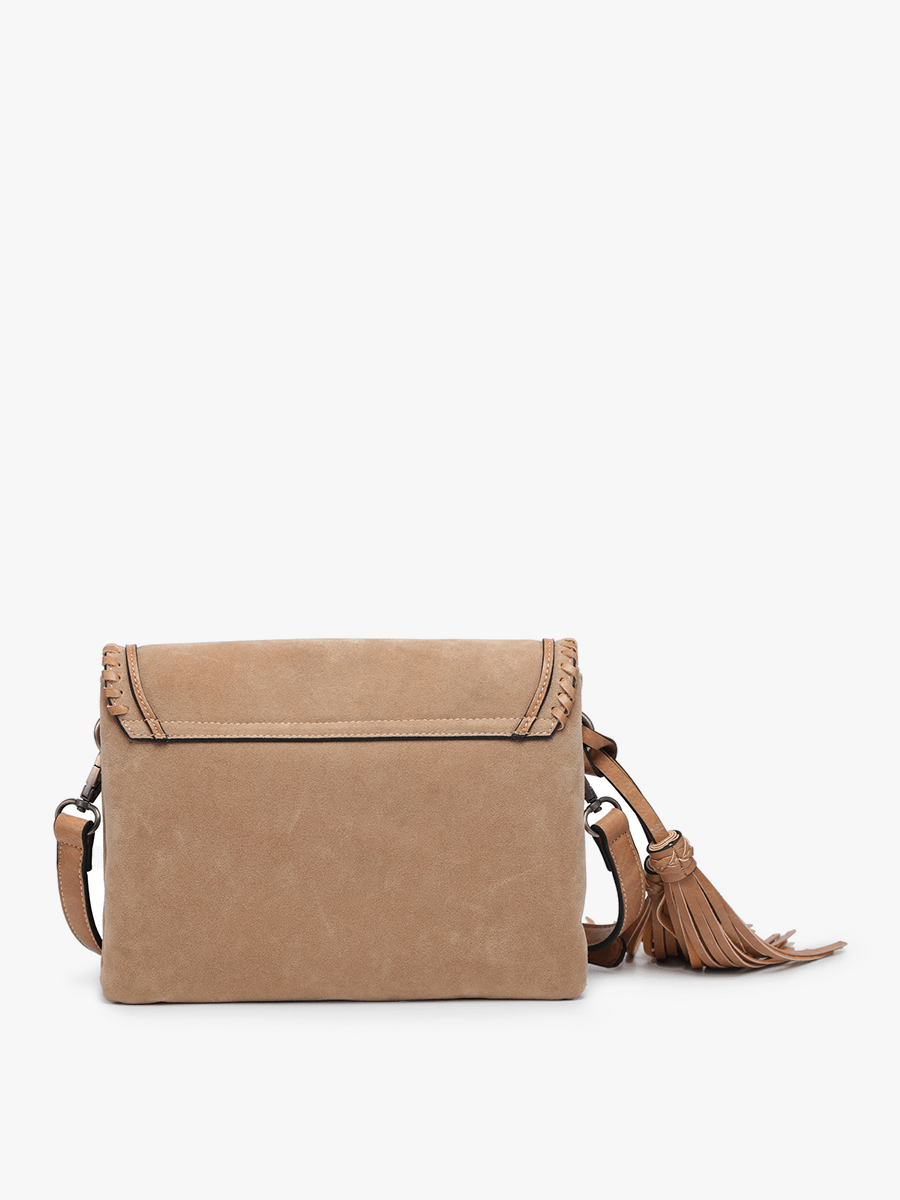 M1802SDE Sloane Suede Flapover Whipstitch Crossbody: Dark Ginger Jen & Co.