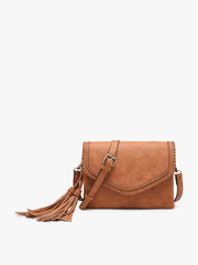 M1802SDE Sloane Suede Flapover Whipstitch Crossbody: Dark Ginger Jen & Co.