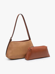 M2814 Elsie Faux Woven Shoulder Bag w/ Inner Bag: Khaki Jen & Co.