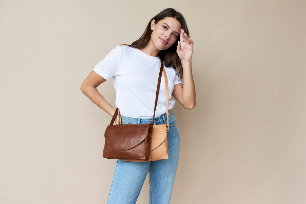Marcus Handcrafted Leather Crossbody Bags: Cognac Latico Leathers
