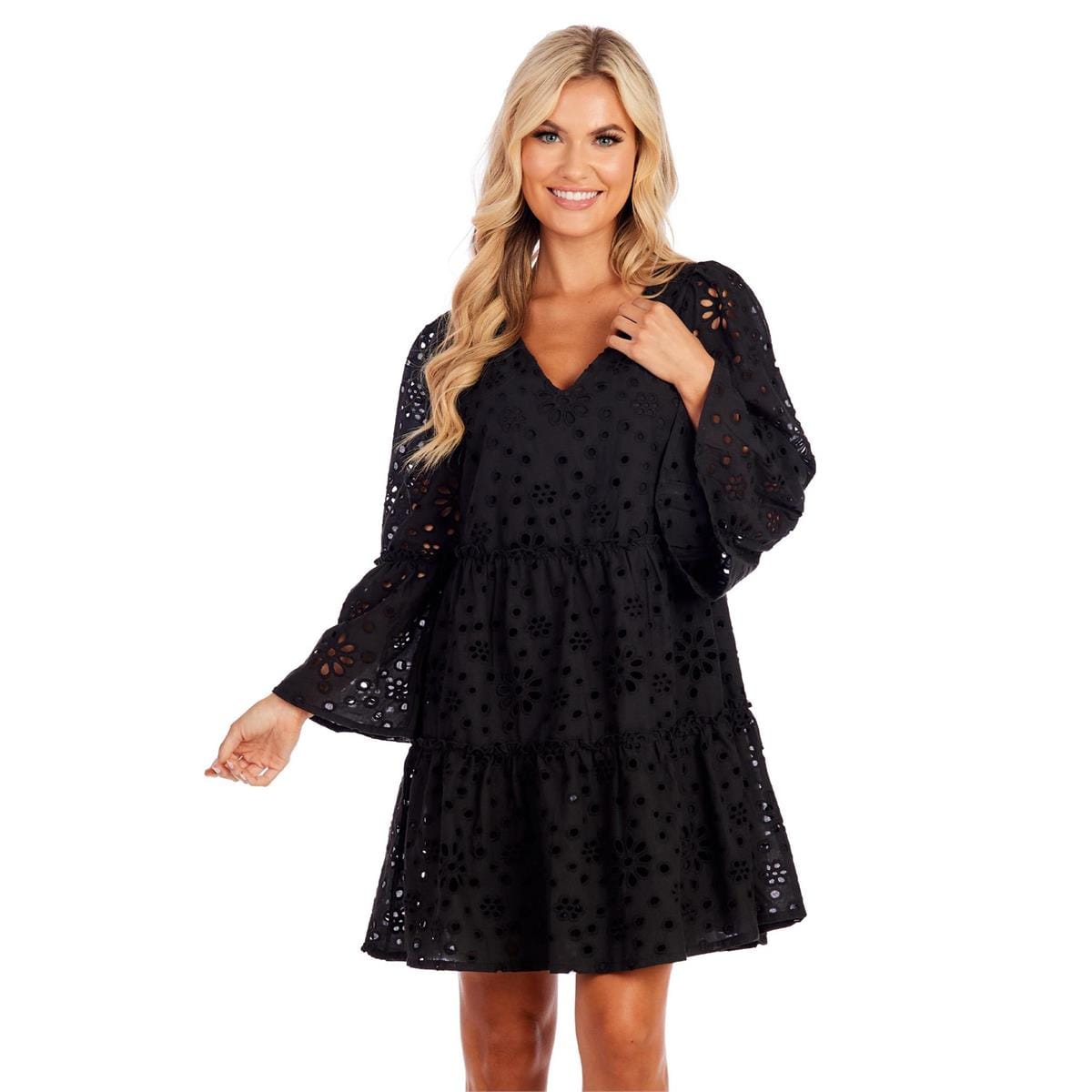 Meredith Eyelet Dress in Black Mattie B's Gifts & Apparel Small