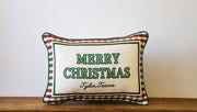 Merry Christmas Gingham Lumbar Pillow, Martinsville, Virginia Little Birdie