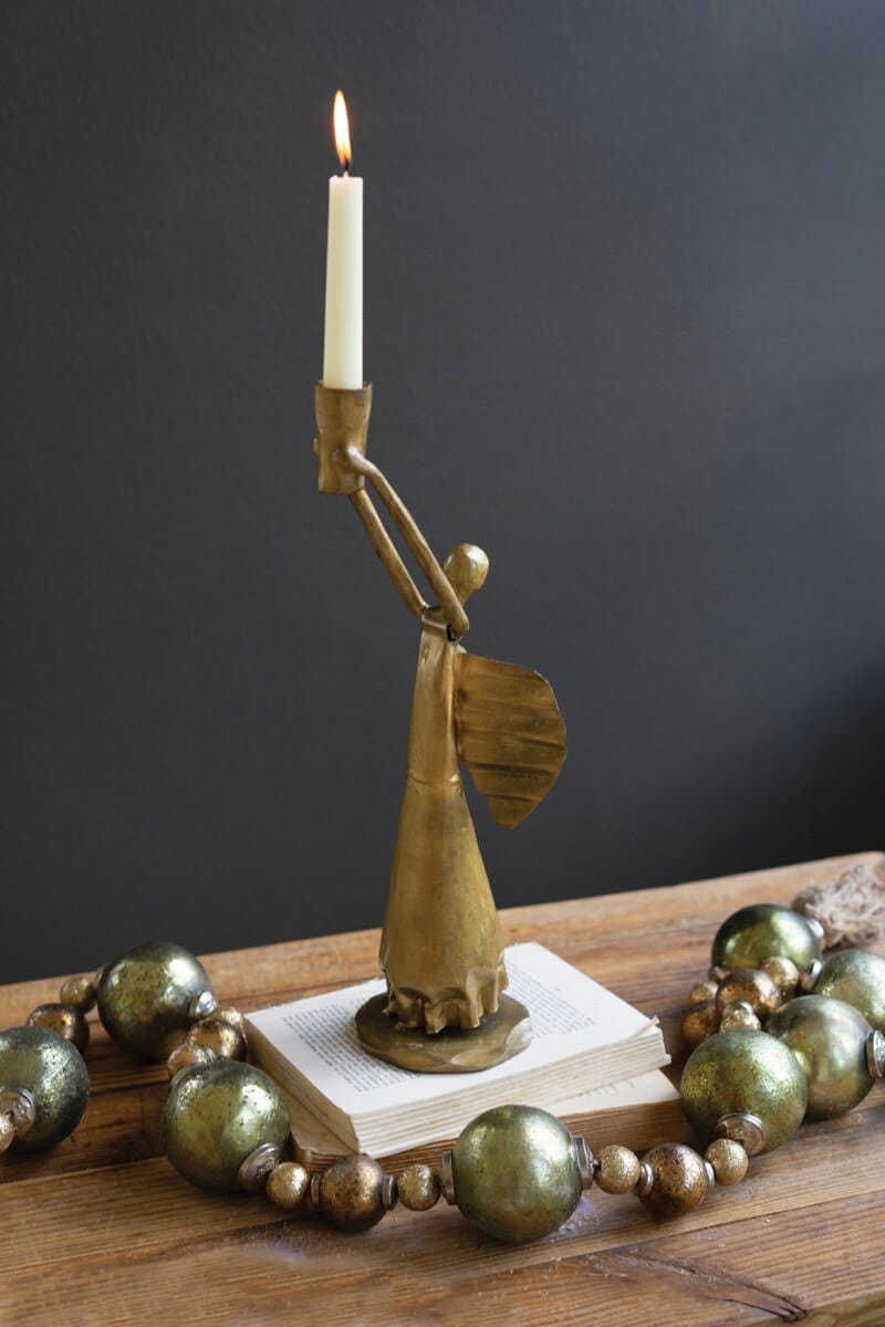 Metal Christmas Angel Taper Candle Holder, Antique Gold Kalalou, Inc. Decor