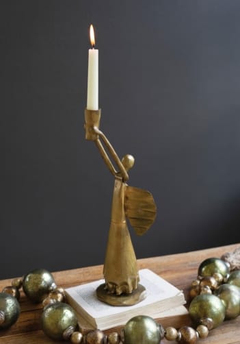 Metal Christmas Angel Taper Candle Holder, Antique Gold Kalalou, Inc. Candle Holders