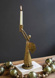 Metal Christmas Angel Taper Candle Holder, Antique Gold Kalalou, Inc. Candle Holders