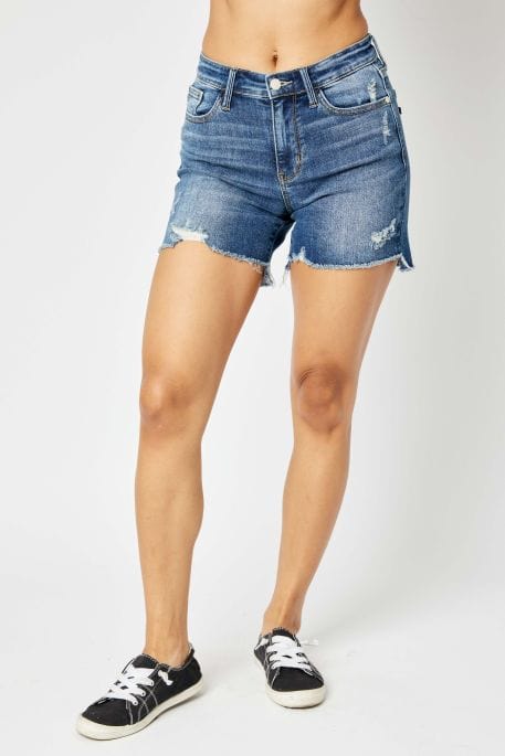 Mid-Rise Hi-Lo Destroyed Shorts | Judy Blue Judy Blue Jean Small