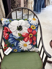 Midnight Floral Indoor/Outdoor Hooked Pillow Evergreen Pillow