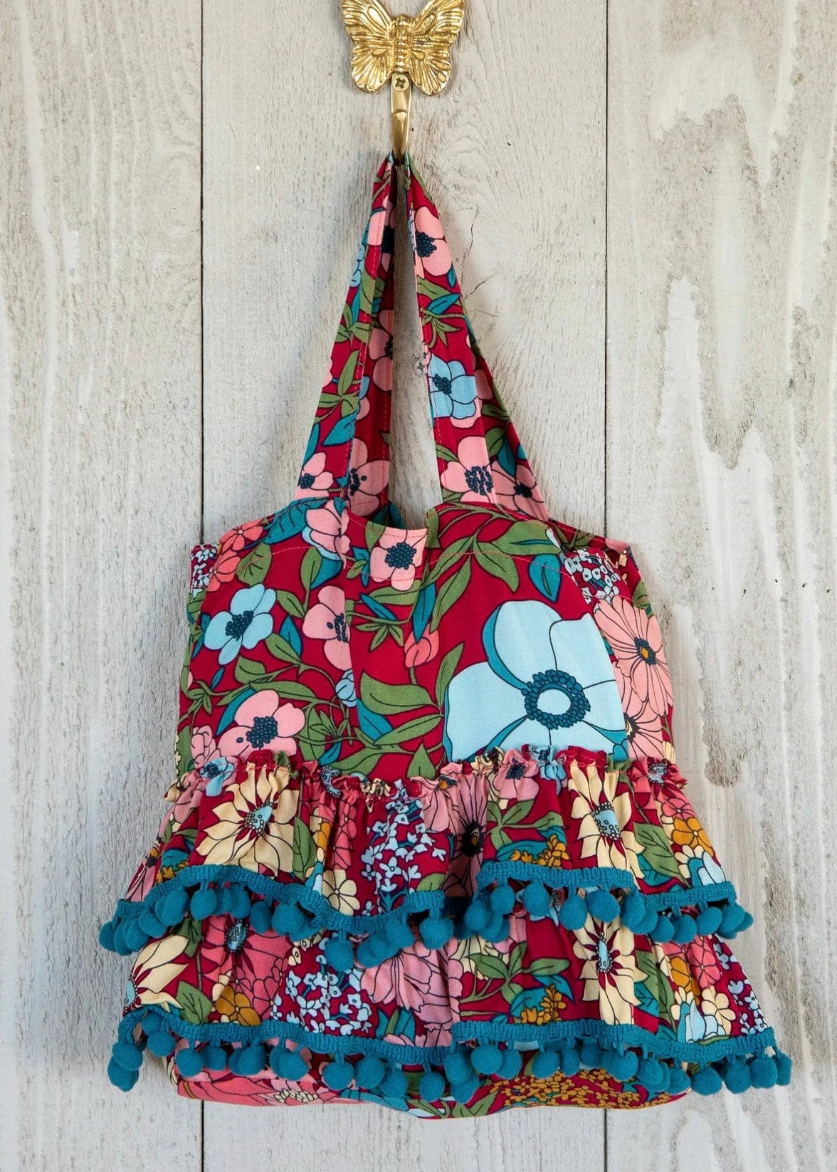 Mini Ruffle Tote - Red Floral Natural Life Accessories