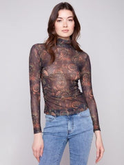 Mock Neck with Side Ruching by Charlie B Charlie B SWEATER