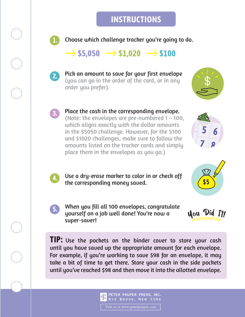 My 100 Envelope Savings Challenge Binder Peter Pauper Press Journal