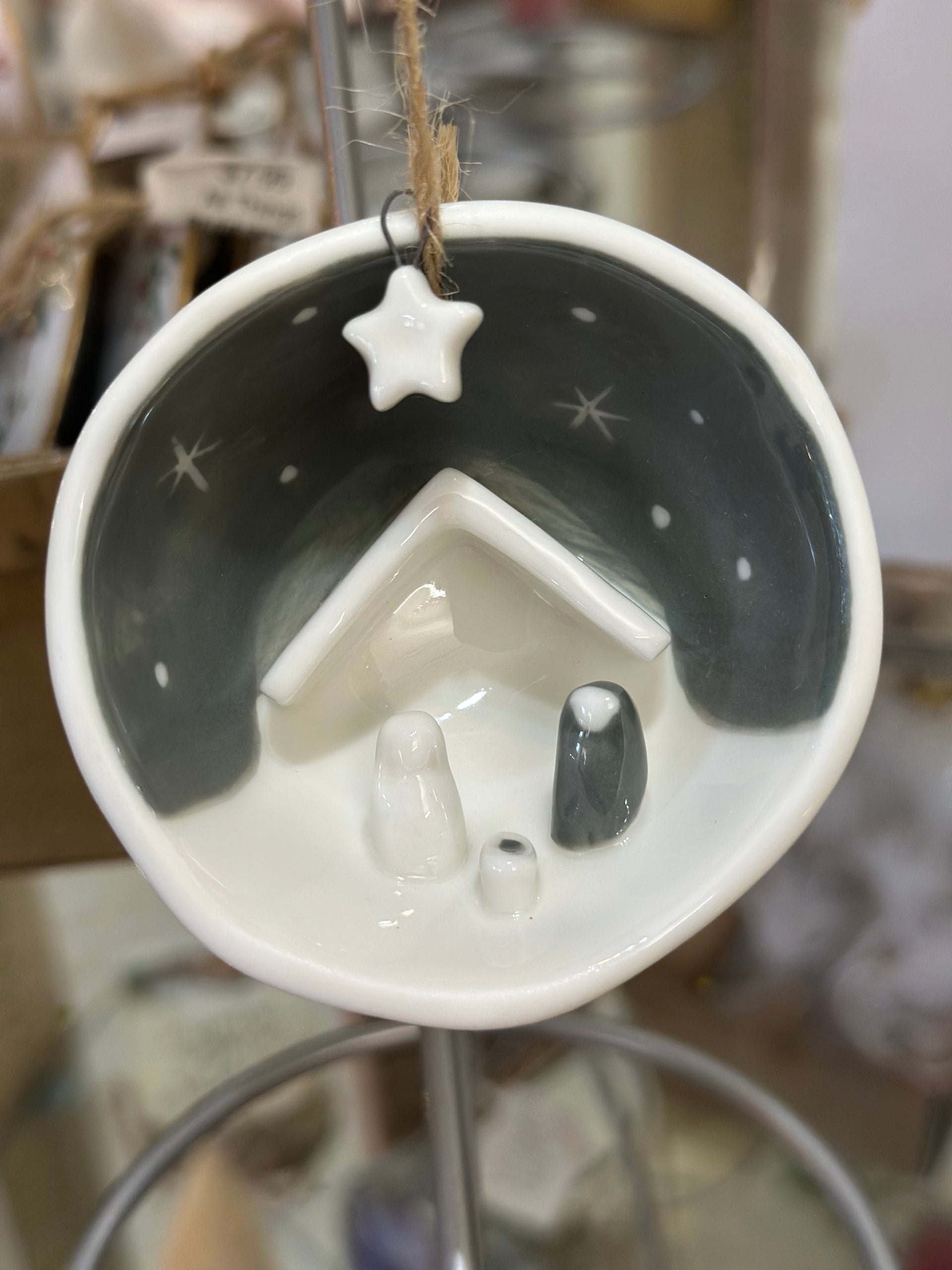 Nativity Half Circle Porcelain Ornament Two's Company Christmas Ornament