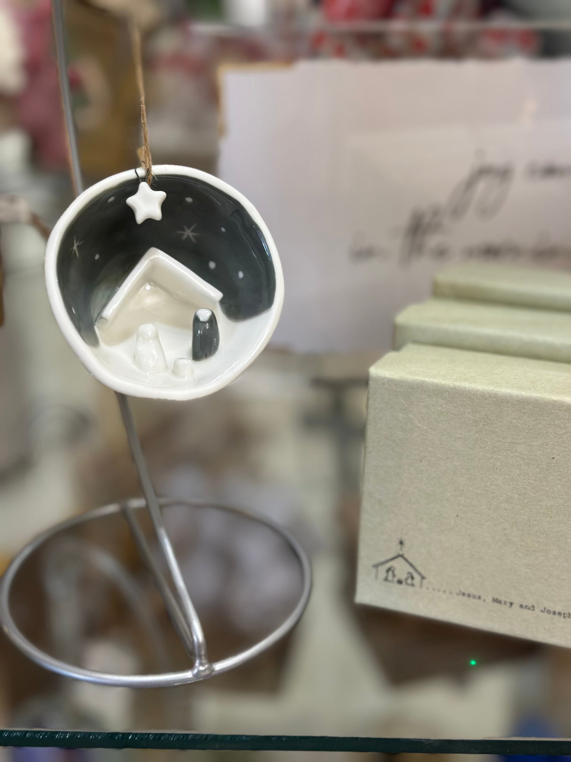 Nativity Half Circle Porcelain Ornament Two's Company Christmas Ornament