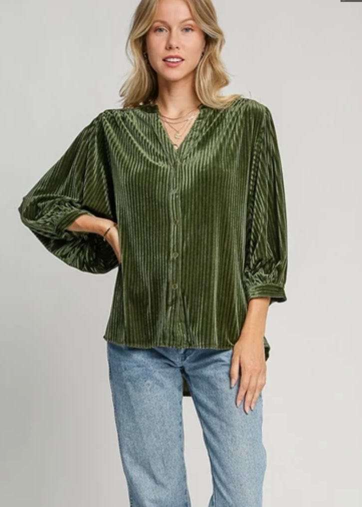 Olive Silky Ribbed Top Umgee Casual Top Small