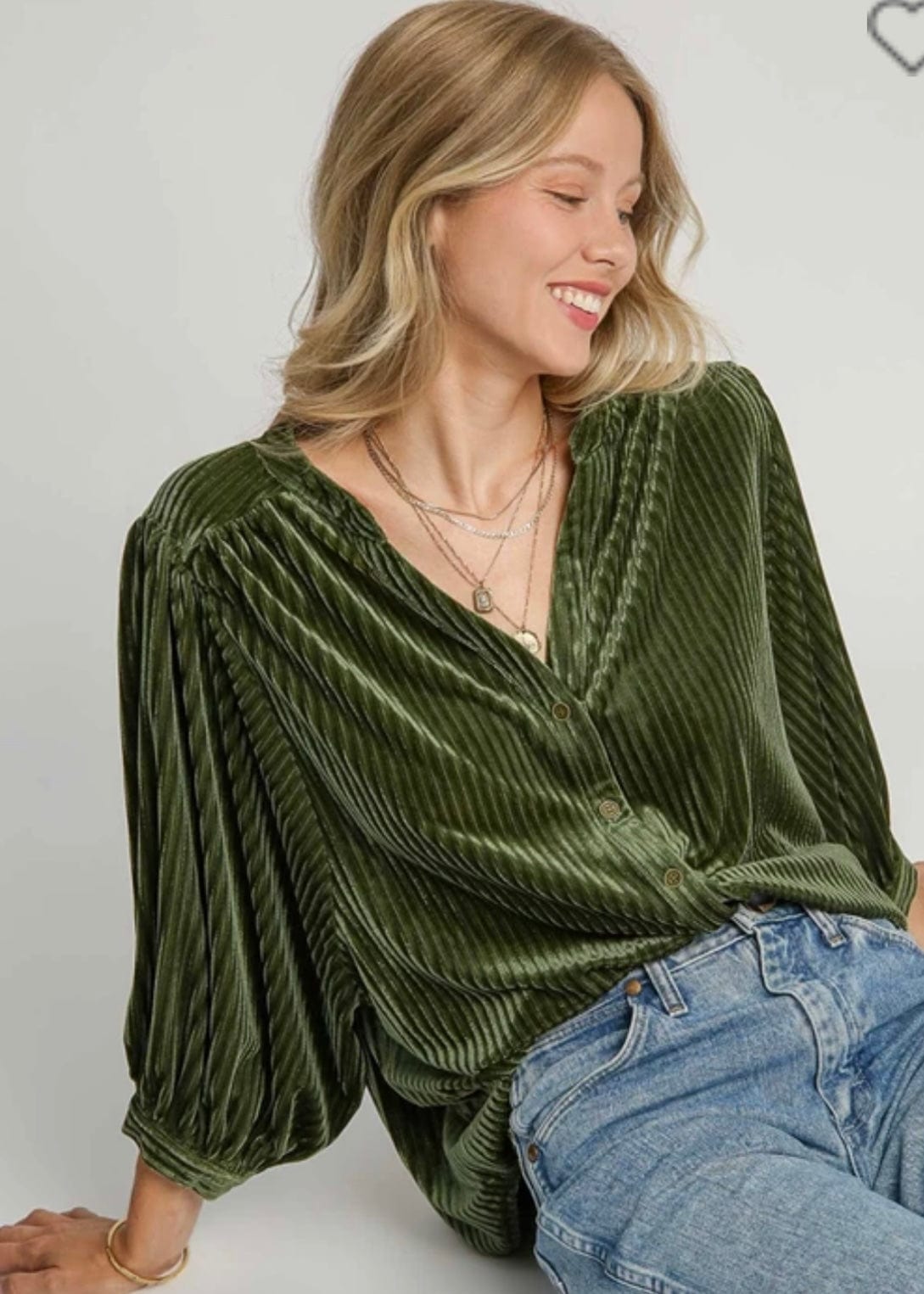 Olive Silky Ribbed Top Umgee Casual Top