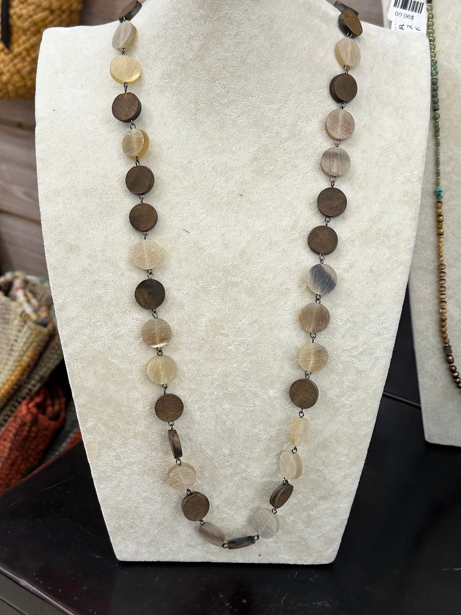 Omala Necklace 32", Natural Tan and Brown Disc Anju Jewelry Necklace