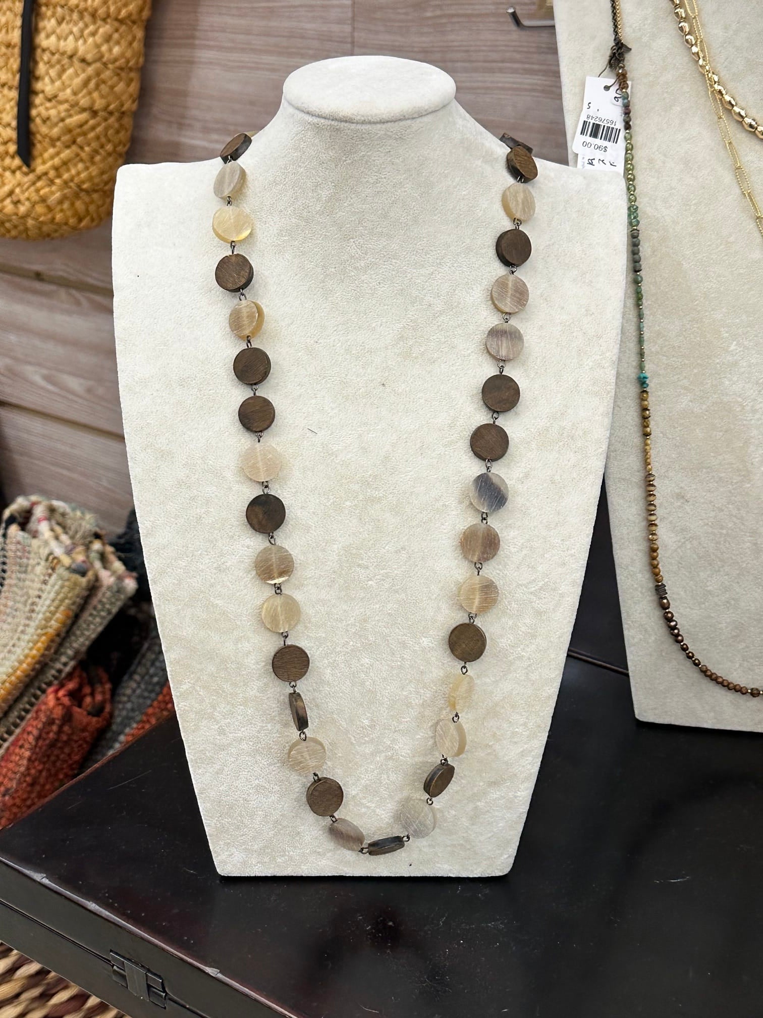 Omala Necklace 32", Natural Tan and Brown Disc Anju Jewelry Necklace