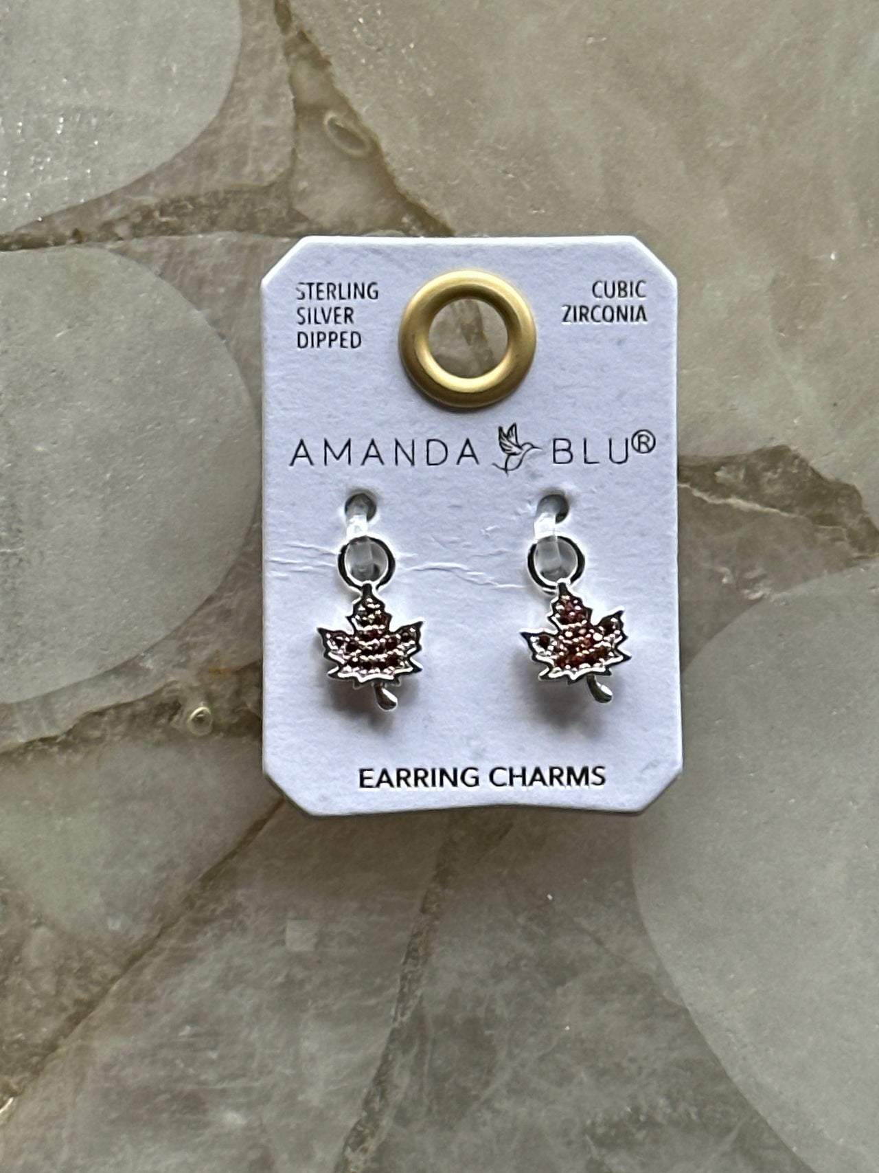 Orange CZ Maple Leaf Earring Charm Silver Amanda Blu Earrings