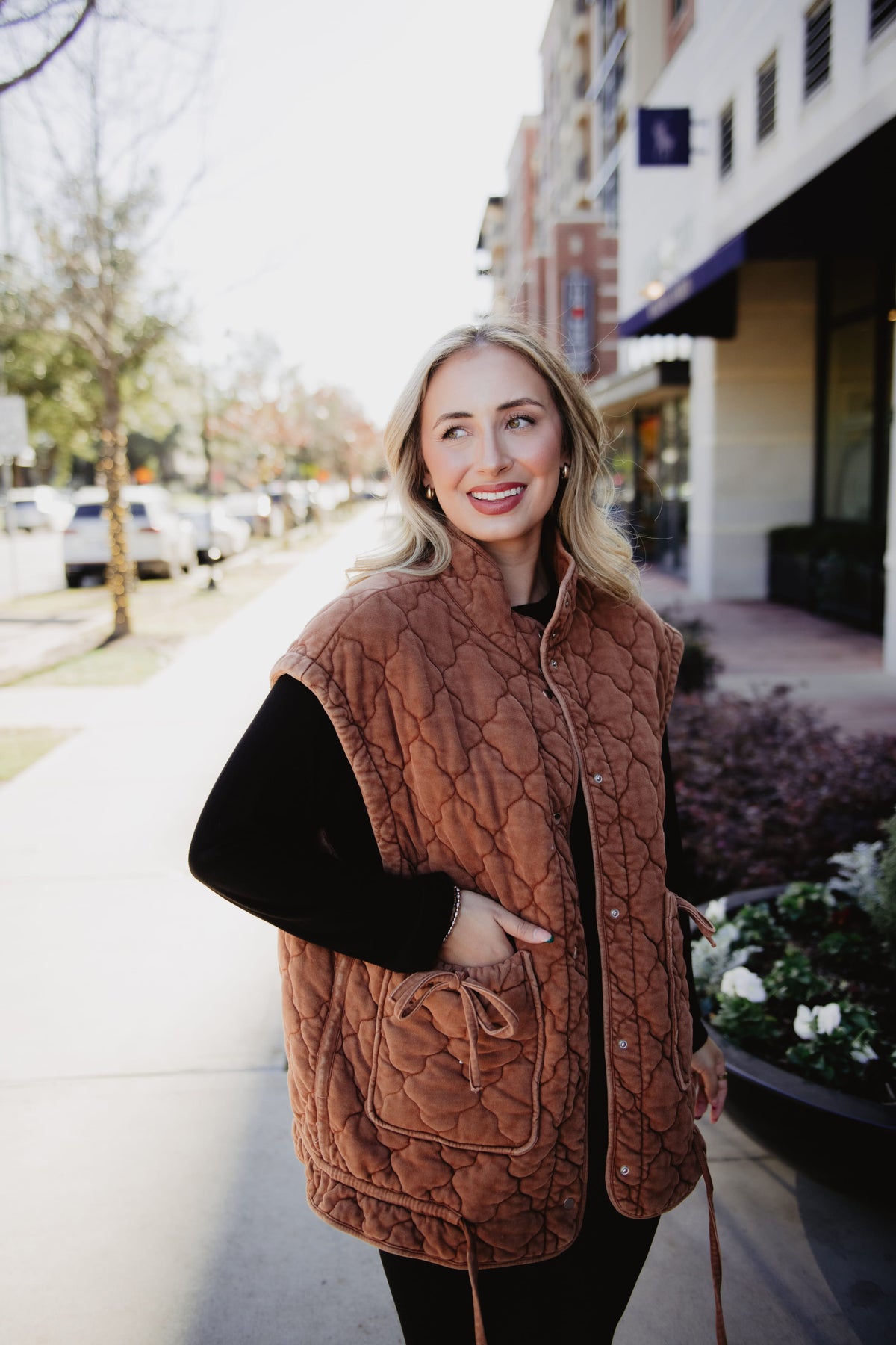 Oversized Garment Washed Quilted Vests, Brown KATYDID Vest M