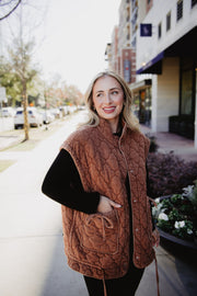 Oversized Garment Washed Quilted Vests, Brown KATYDID Vest M