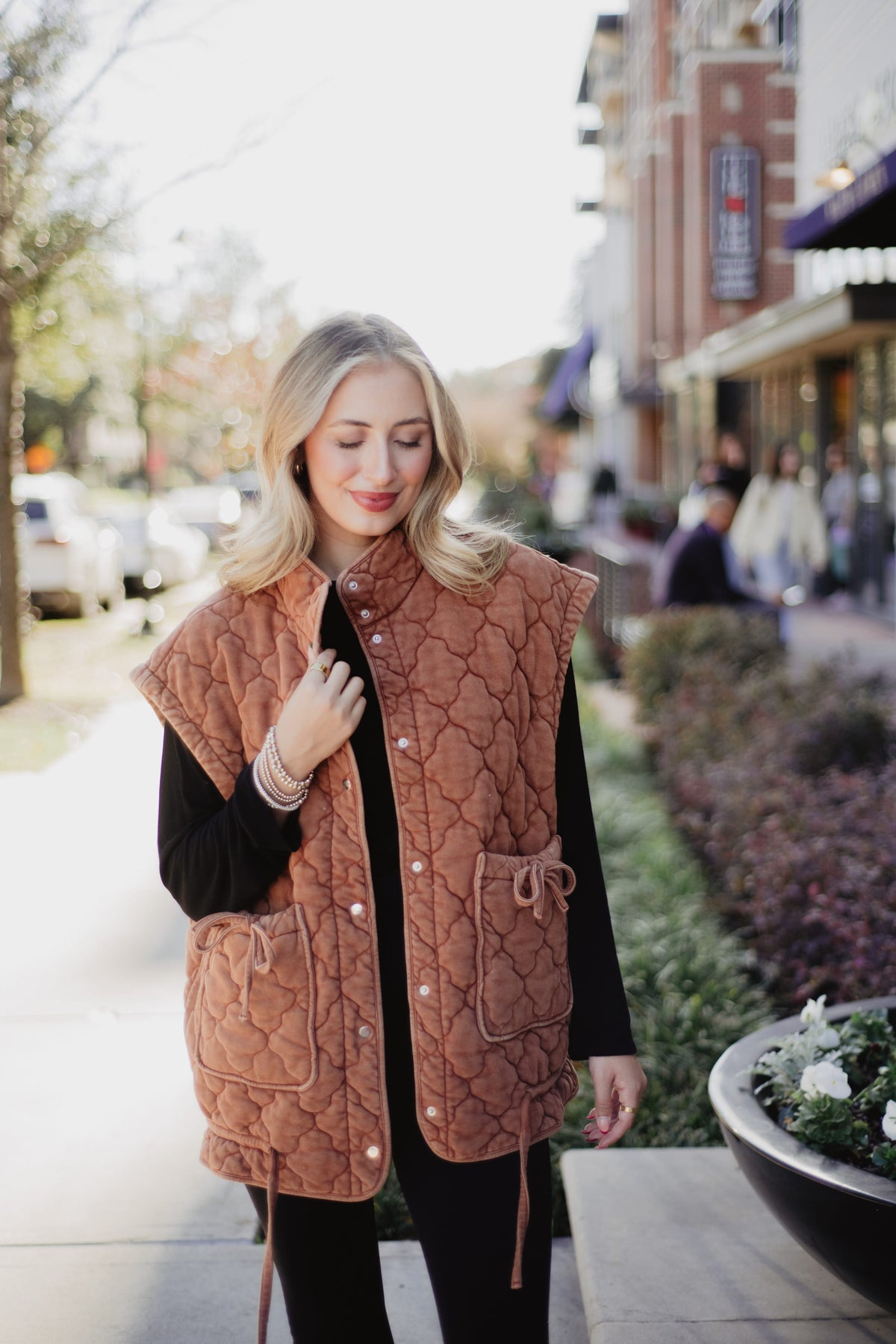 Oversized Garment Washed Quilted Vests, Brown KATYDID Vest S