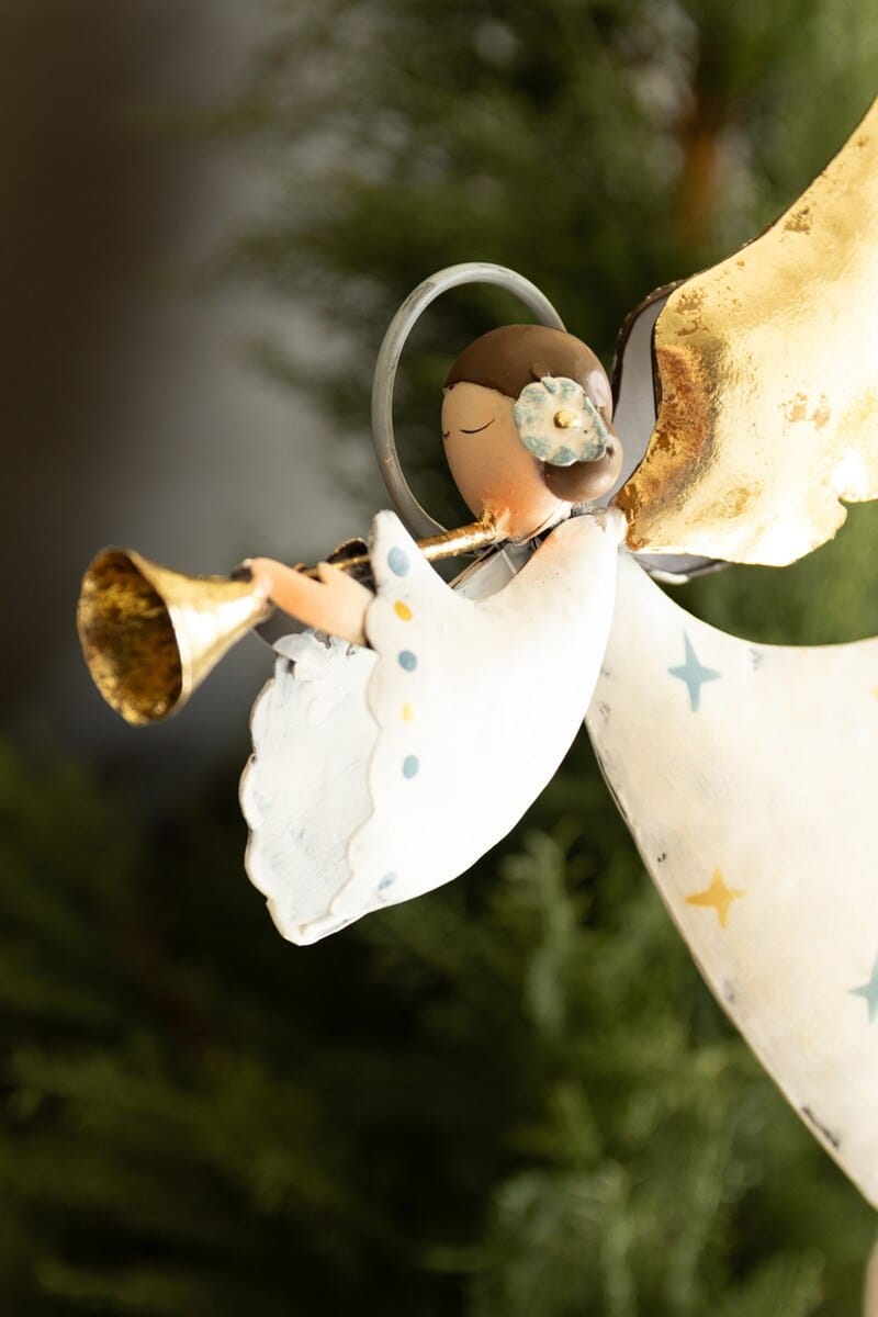 Painted Metal Christmas Angels on Stands, Set of 2, Blue and White Kalalou, Inc.