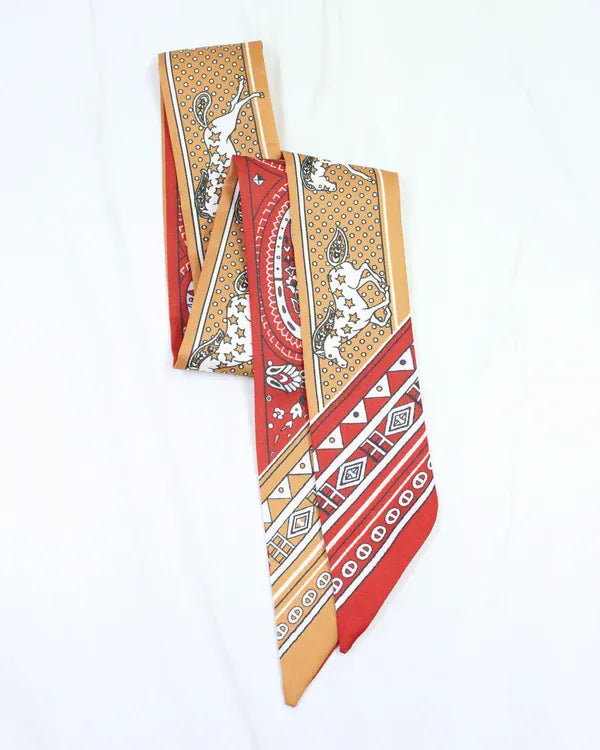 Paisley Print Skinny Scarf, Red Equestrian Caroline Hill Wholesale Scarf