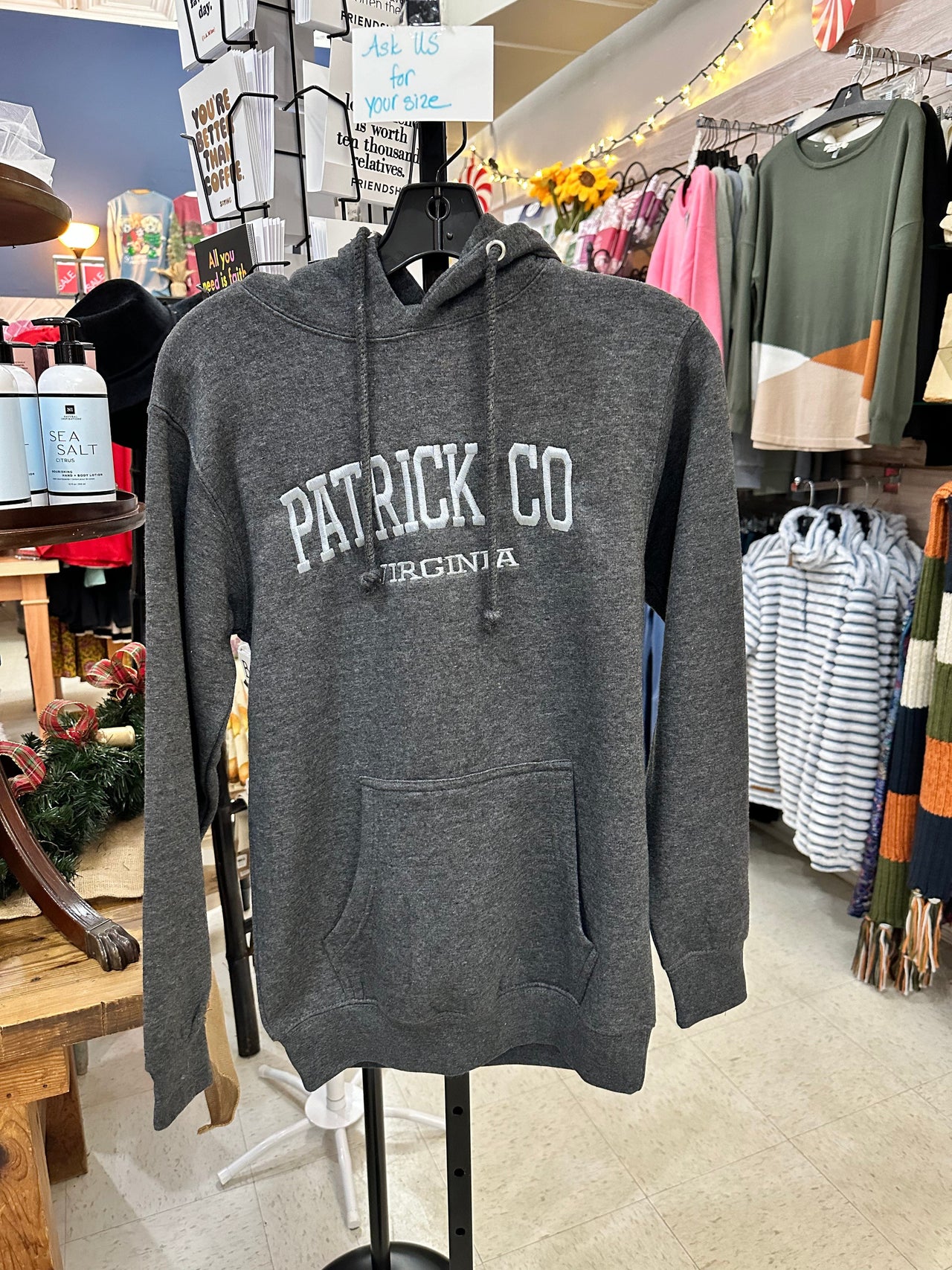 Patrick County Cotton Hooded Sweatshirt in Charcoal Mattie B's Gifts & Apparel Sweatshirt