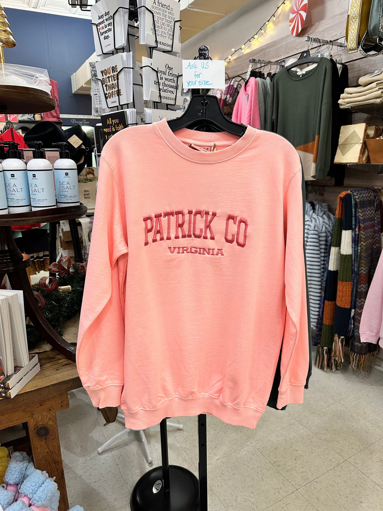 Patrick County Sweatshirt Garment Dyed Apricot Mattie B's Gifts & Apparel Sweatshirt