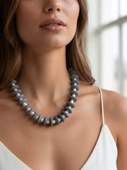 PEARLS GONE WILD Ashanti Glass and Pearl Beaded Necklace - Dk Grey Farrah B Jewelry Necklace